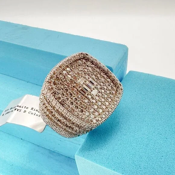 925 Sterling Sliver Moissanite 1inch Square Ring, 6.106ctw VVS Stones with Bague